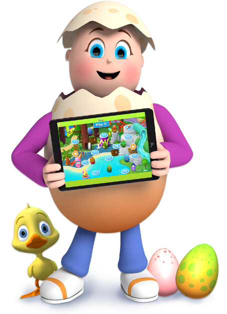 Reading Eggs reggie holding ipad